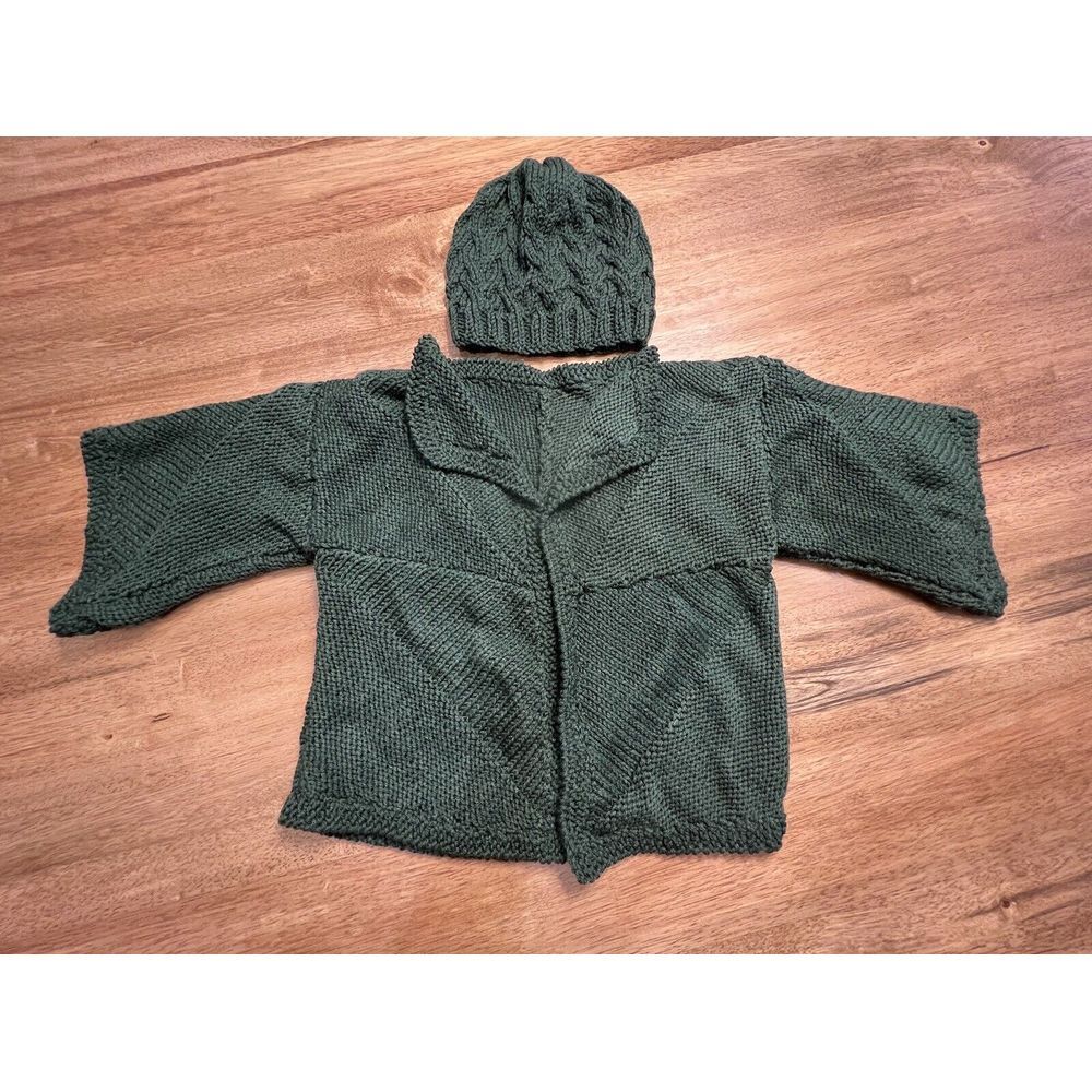 Handmade Open Front Crochet Cardigan And Hat‎ Medium Hunter Green Shirt Sleeve